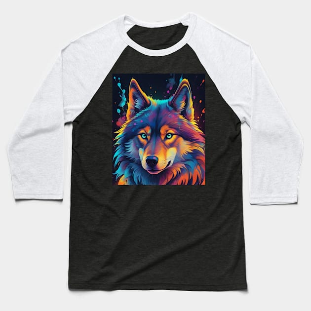 Wolf Midnight on the Lookout Baseball T-Shirt by Rossie Designs